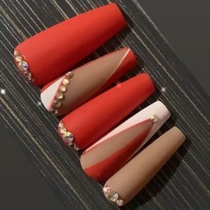 Red Affair Long Custom press on nails